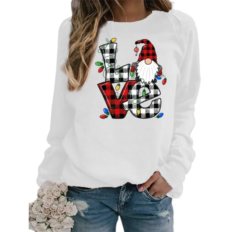 

Санта-Клаус в клетку с принтом «Любовь», толстовка с круглым вырезом и длинными рукавами, пальто, женские толстовки, уличная одежда, женские толстовки, эстетичная толстовка