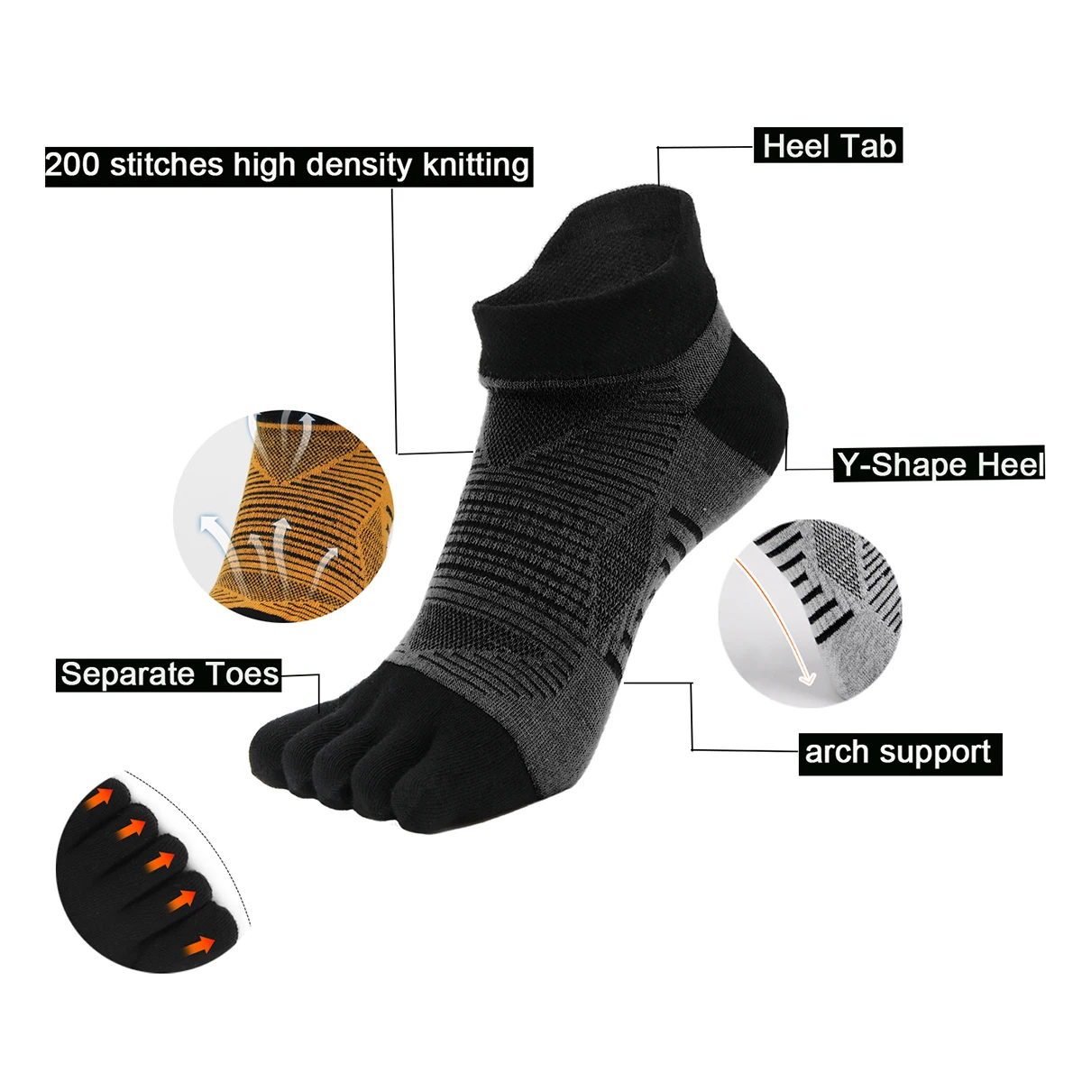 COOLMAX Five-finger Socks, High-performance Sports Invisible Toe Socks, Suitable for Running, Playing Ball, Outdoor Sports