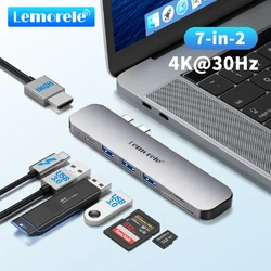 Lemorele Dual USB C Hub Thunderbolt 3 Dock with 4K HDMI Gigabit Ethernet Rj45 1000M TF/SD Reader PD 100W Adapter for MacBook Pro