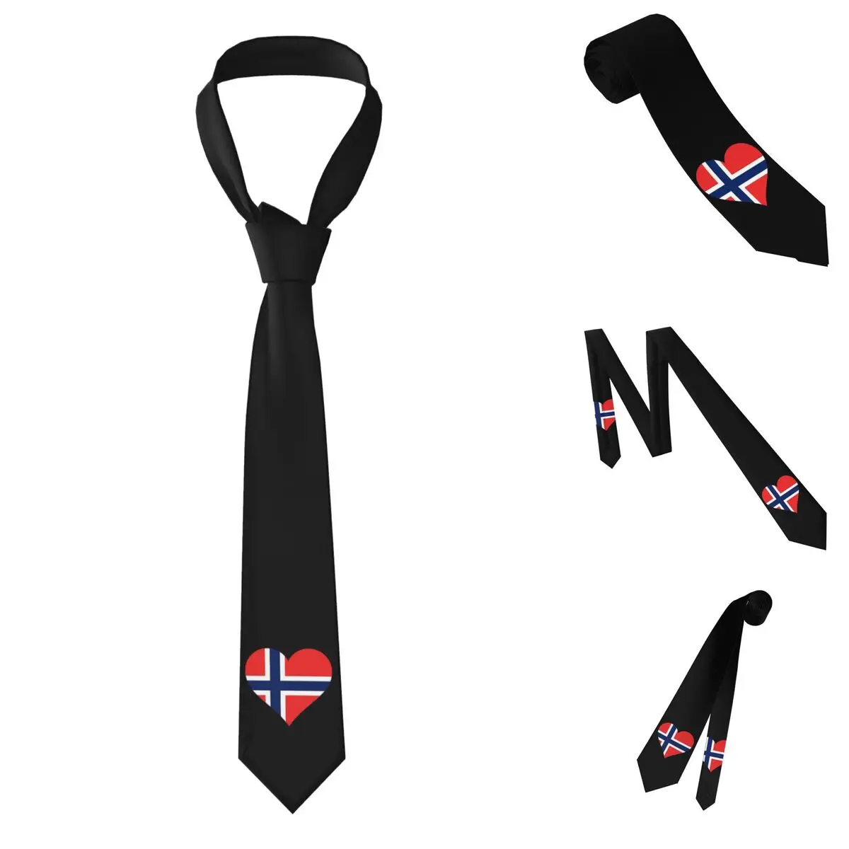 Norway Norwegian Heart Flag Flag Necktie for Men Silk Polyester 8 cm Neck Ties Wedding Business Tie Classic Gravatas