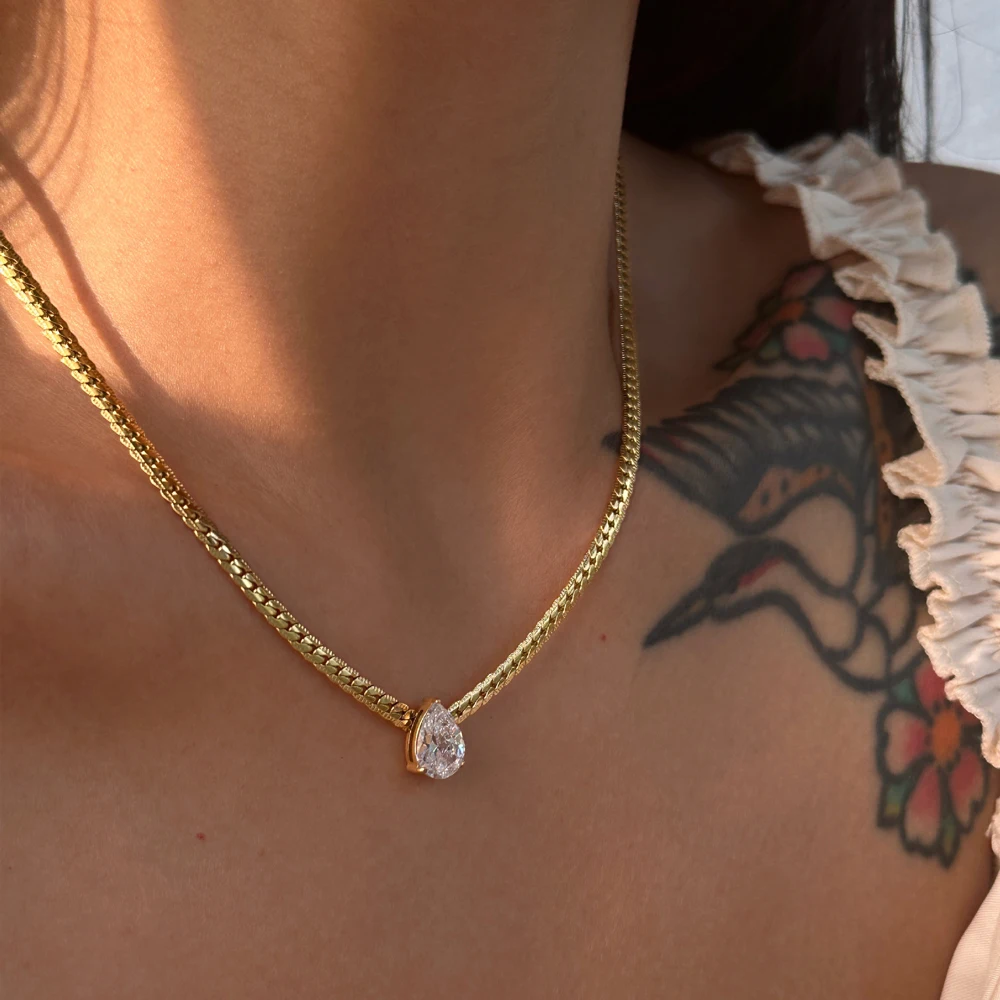

ENFASHION Para Mujer Rain Drop Zircon Slice Chain Pendant Necklace For Women's Stainless steel 18K Gold Plated Jewelry P253604