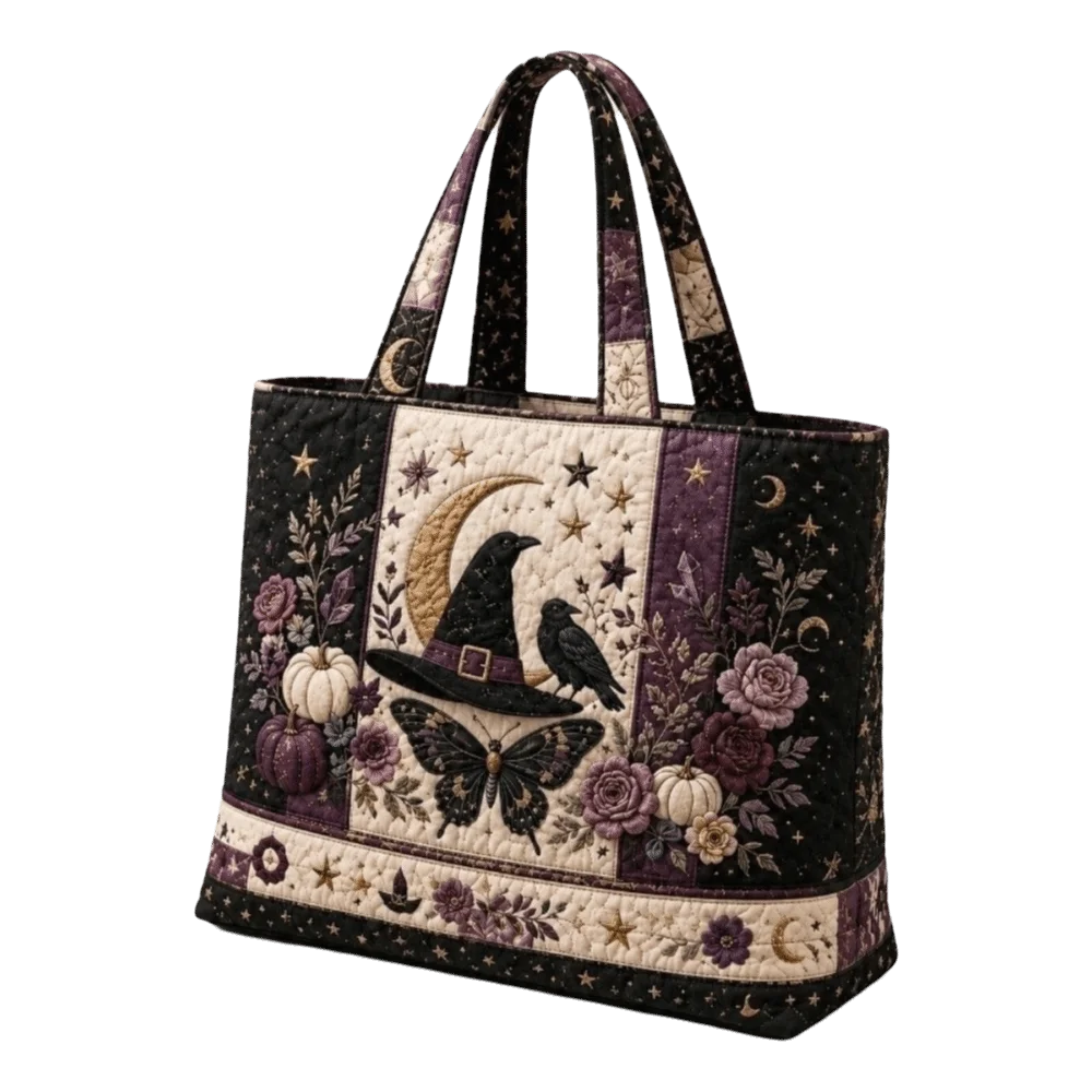 Shopping Bag Ghost Halloween Tote Bag Cat Large Capacity Quilted Handbag Vintage Patchwork Patterns Shoulder Bag Casual