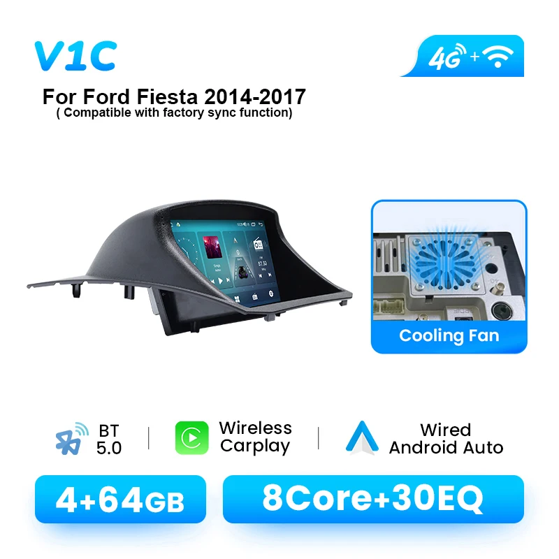 9Inch Draadloze CarPlay Android Auto Multimedia Speler Voor Ford Fiesta 2009-2017 Android 14 GPS 4G Wifi DSP 1280*720 IPS RDS