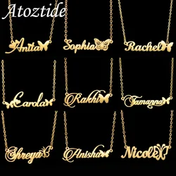 Atoztide Custom Name Necklace for Women with Butterfly Personalized Stainless Steel Jewelry Nameplate Choker Chain Birthday Gift
