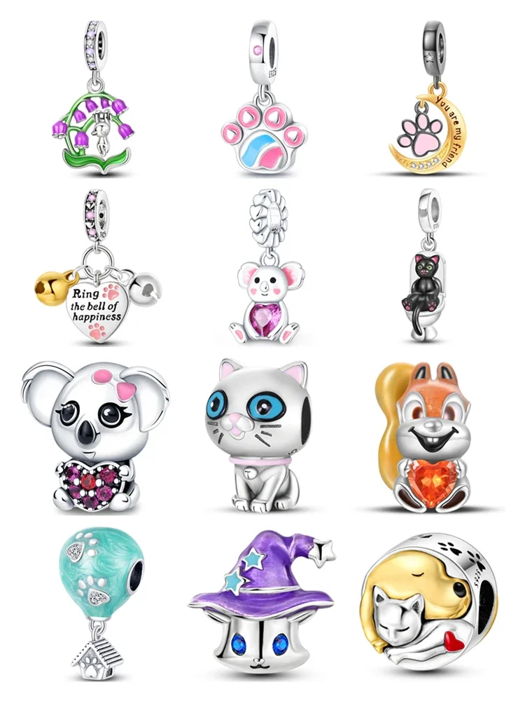925 Sterling Silver Charms Bead Paw Print Fit Original Bracelet Bag Keychain Earring Charm Bead Pendant Diy Women Jewelry Gift