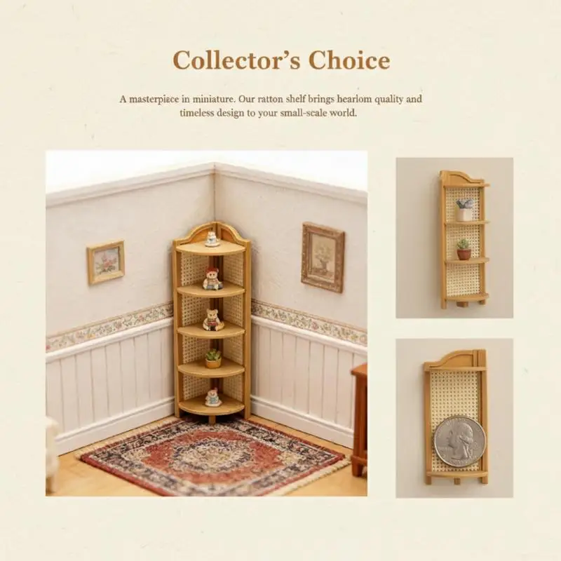 

Retro Miniature Corner Storage Display Shelf 1/12 Dollhouse Simulation Rack Model DIY Scene Layout Decor Dollhouse Furniture Toy