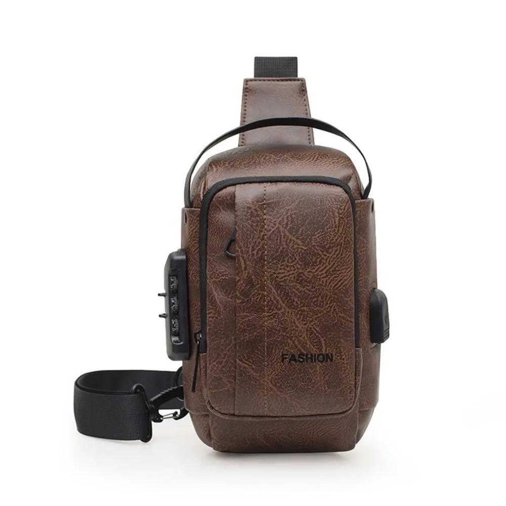

Anti-Theft Men's Chest Bag PU Leather Waterproof Men's Crossbody Sling Bag Large Capacity with USB Charging Single Shoulder Bag