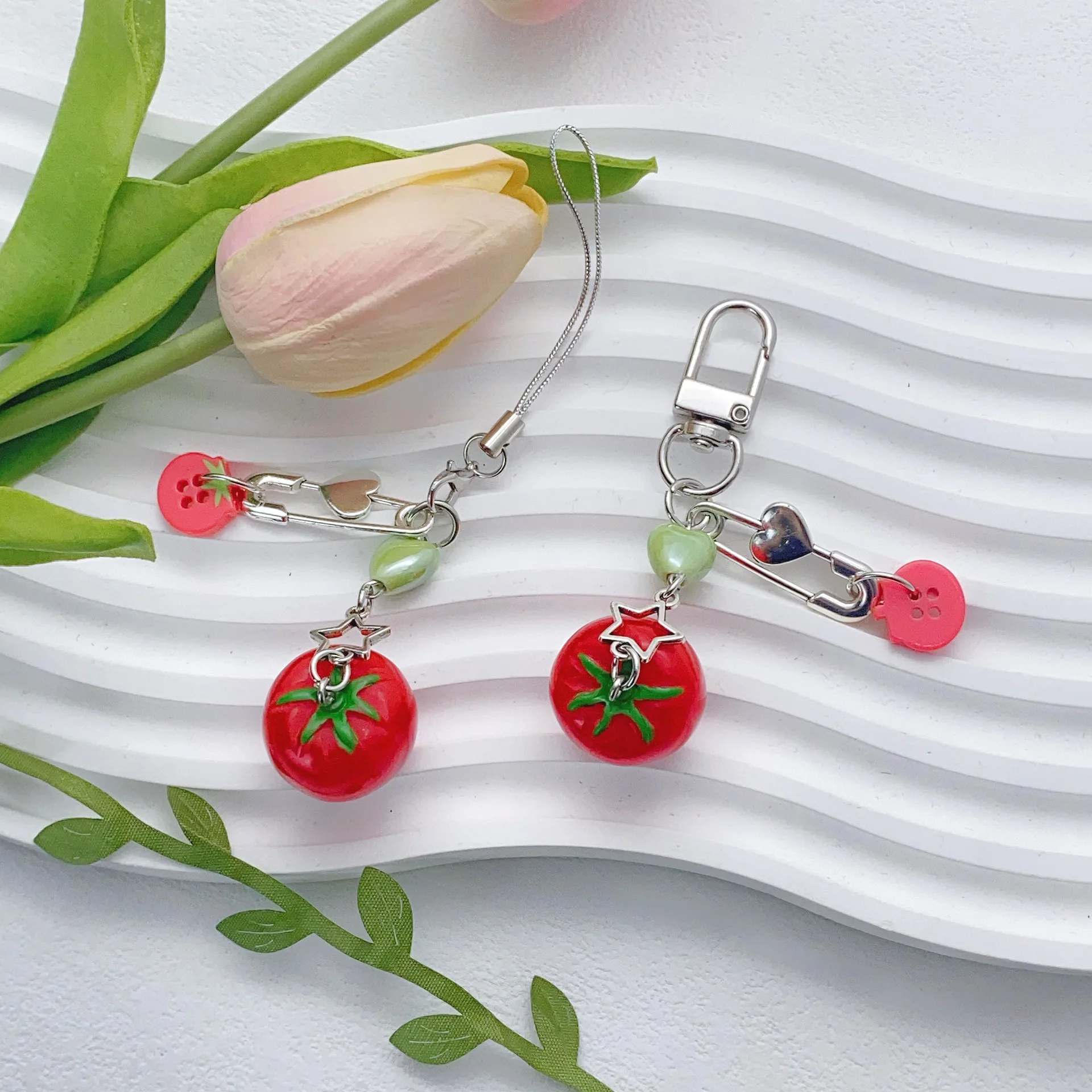Tomato Leaf Charm Beaded Keychain for Bags