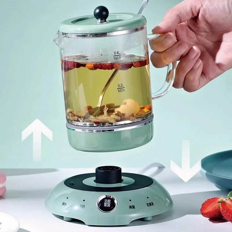 

400 мл чайник для здоровья, многофункциональный офисный стеклянный чайник с цветами, мини-портативный электрический чайник, автоматическая изоляция, электрическая чашка для тушения