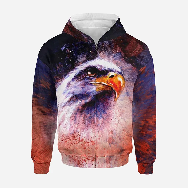 America Eagle Hawk Zip Up Hoodie Y2K Men Clothing New 3D Night Owl Printed Hoodies Women Harajuku Fashion Pullovers Hooded Hoody