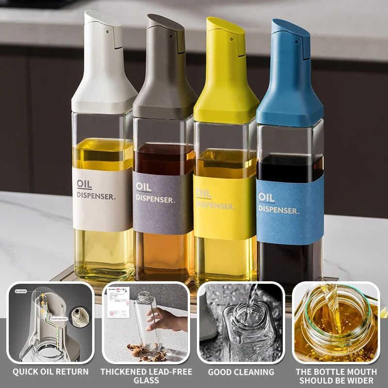 

500ML Large Olive Oil Dispenser Bottle Auto Flip Condiment Container Automatic Cap Liquid Seasoning Big Capacity Bottle Kitchen