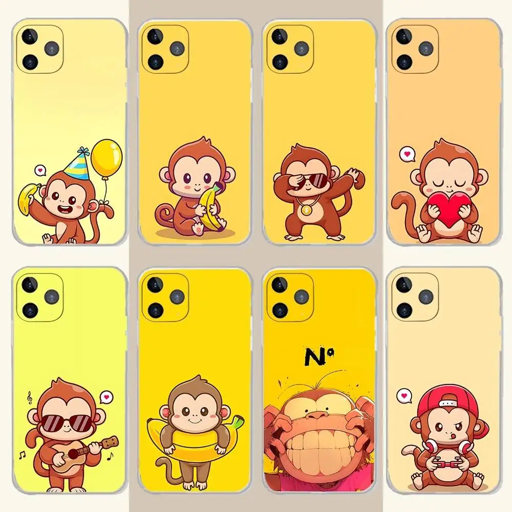 

Cartoon Monkey Phone Case For iPhone 17,16,15,14,13,12,11 Pro,Max,Plus,X,XS,XR,SE4,E Mini Transparent Soft Cover