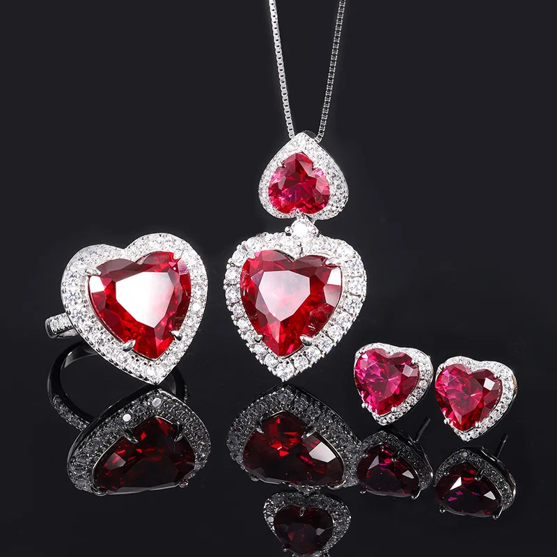 

BeadsSHot Selling Pigeon Blood Red Crystal Heart-shaped Fashion Retro Set for Women15*15