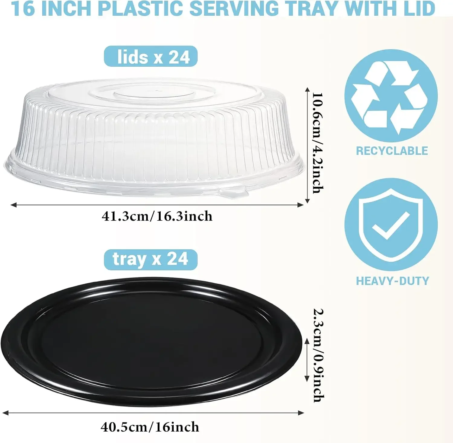 24 Pack Round Serving Trays with Lid 16 Inch Trays for Serving Food,Large Catering Tray Black Plastic Party Platters