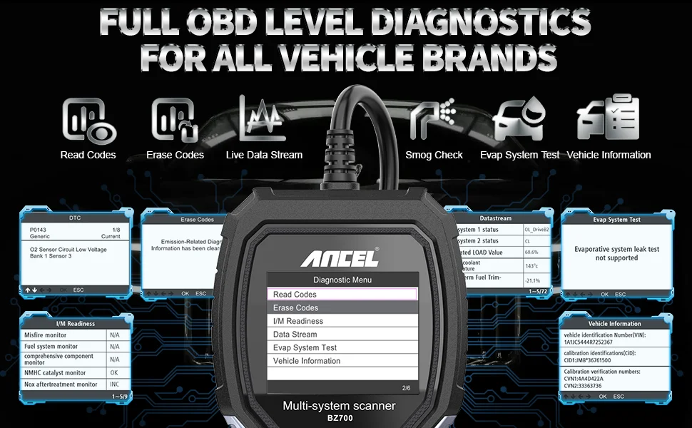 ANCEL BZ700 Car Diagnostic Scan Tool for Mercedes Benz Sprinter Smart 2000-2020 Read/Erase Codes Lifetime Free Update