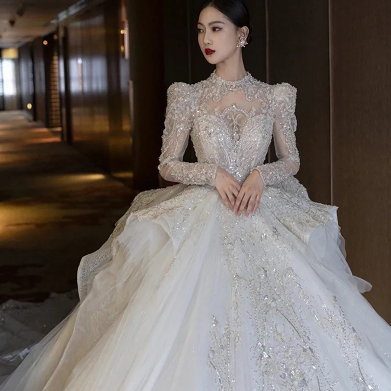 Melanie Luxury Niche Ball Gown Wedding Dress 2026 New Bride French Court Style Big Tail High Texture Long Sleeve Cover Arm