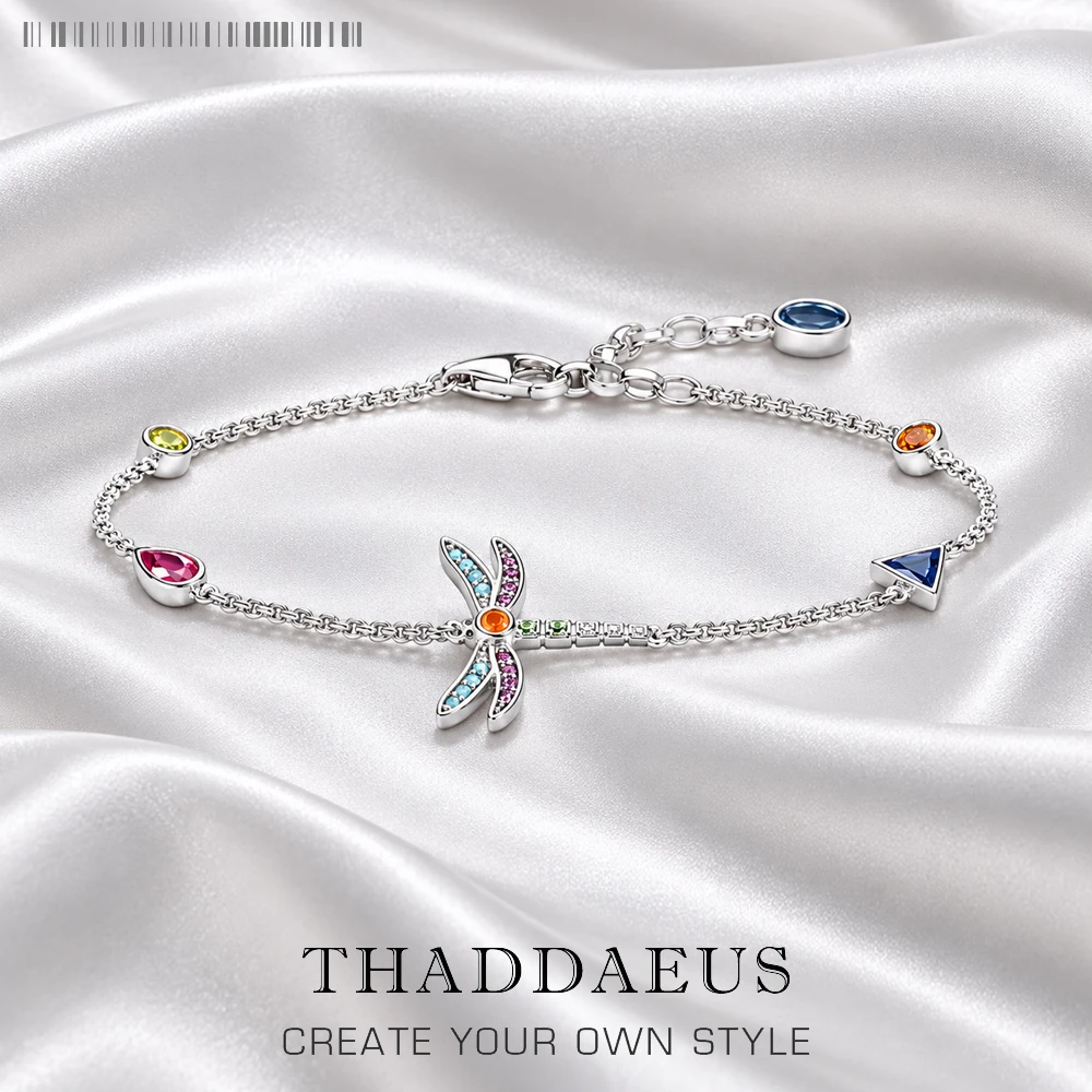 Bracelet Link Chain Colourful Dragonfly Pure 925 Sterling Silver Bohemia Jewelry Europe Women Gift