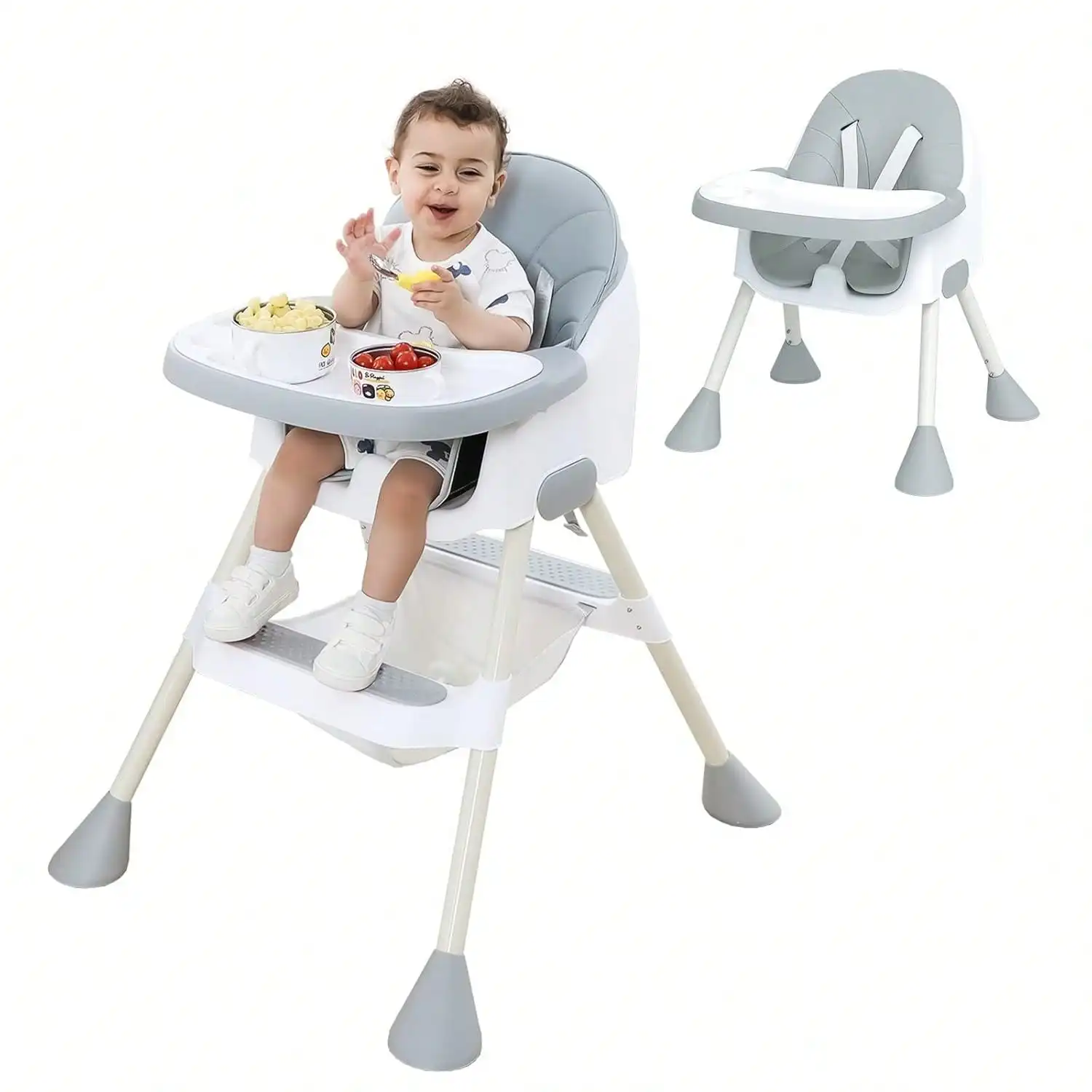 Chaise haute pour bébé, chaises hautes 2 en 1 pour bébés et tout-petits, ergonomique, confortable, inclinable, pliable, à hauteur réglable