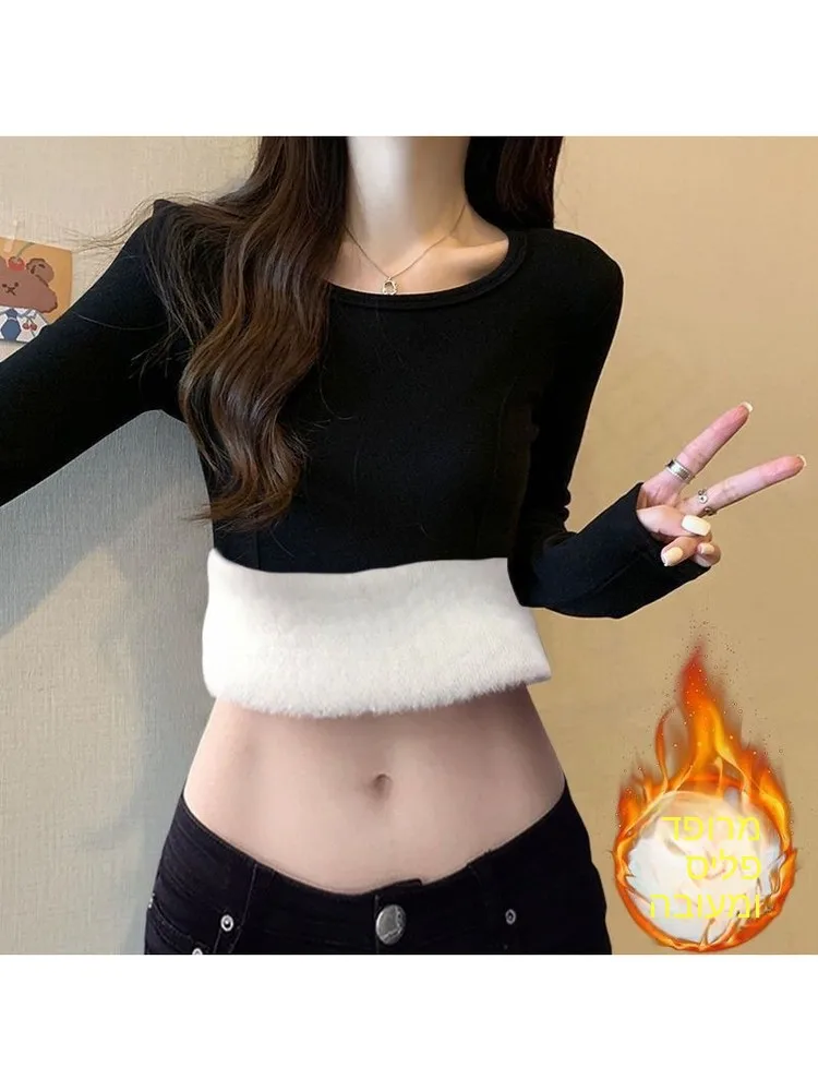 

Women's Fleece Lined Thick Long Sleeve Base Shirt Autumn Winter Thermal Underwear Slim Fit Big Size Warm Top T-Shirt Style