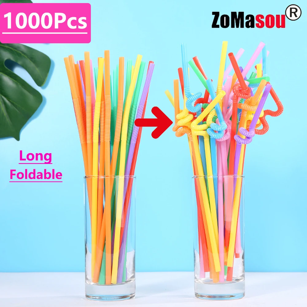 

50-1000Pc Foldable Multicolor Drinking Straws Kunststof Cocktail Beverage Straws for Party Bar Kitchen Wedding Pajitas Plastique