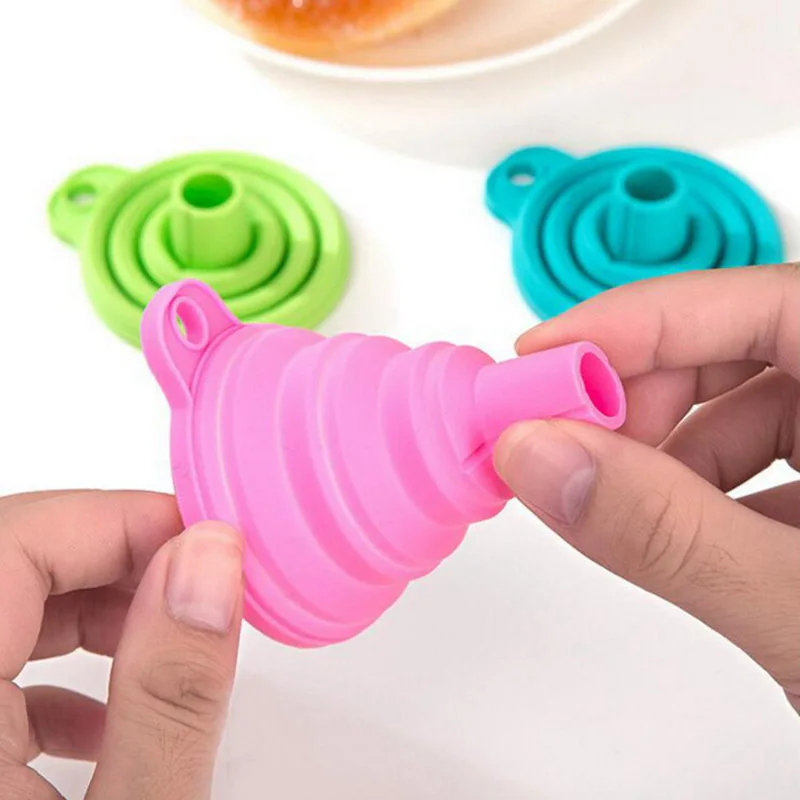 Mini Silicone Folding Funnel Telescopic Long Neck Funnel Portable Funnels Retractable Household Liquid Dispensing Kitchen Tools