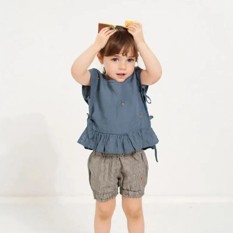 

2026 Summer New Girls' Cotton T-shirt Short Sleeved Top Doll Shirt Baby Casual and Fashion Kids Shirt