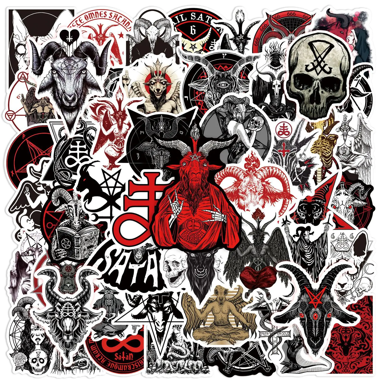 50 Pcs Devil Satan Graffiti Stickers for Phone Cases, Flat Skateboards, Motorcycle Helmets, Waterproof and Terrifying Stickers