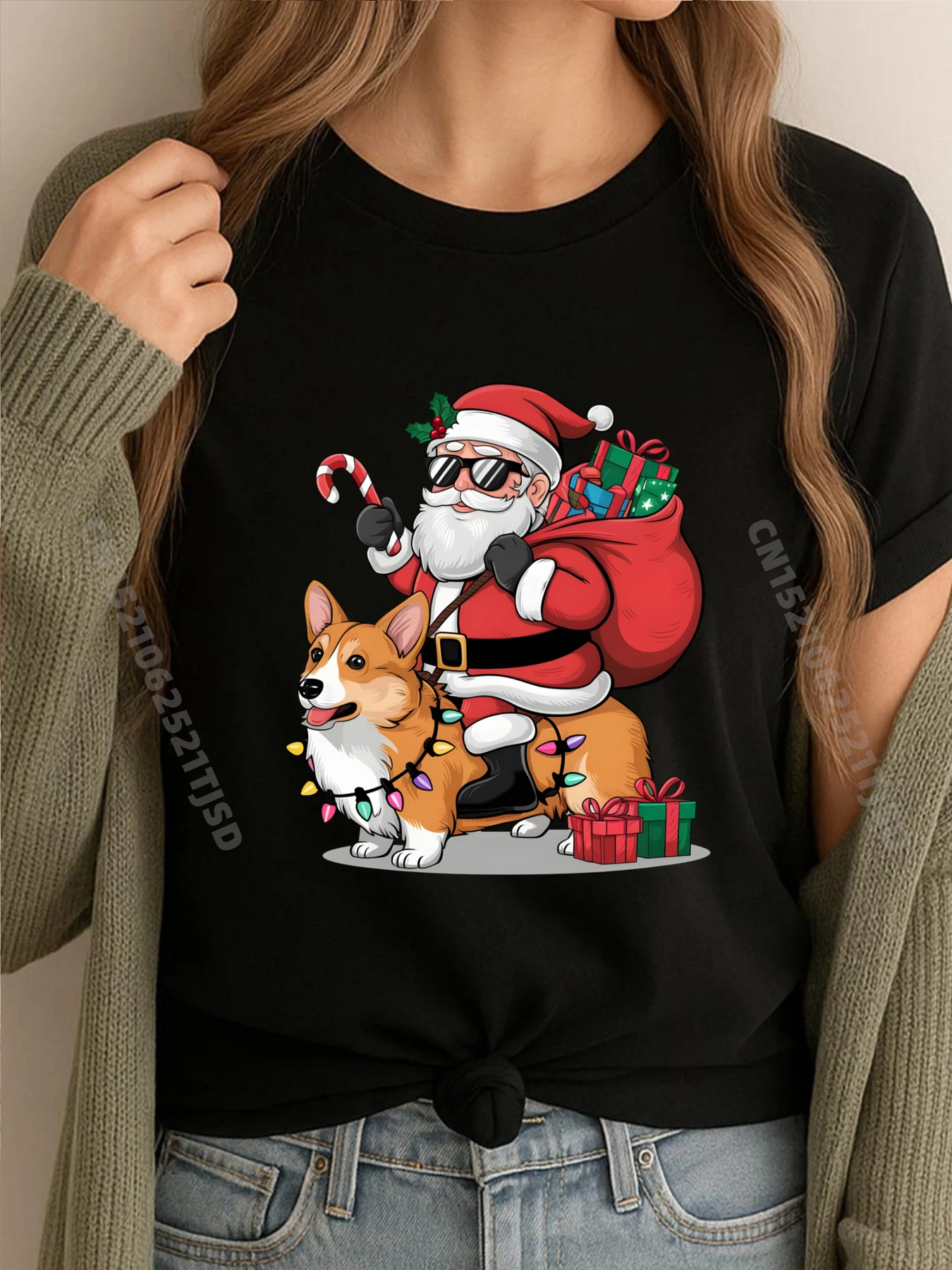 

Рождественское освещение, Санта-Клаус, корги, собака, рождественские футболки с аниме, мужские футболки с рисунком, персонаж