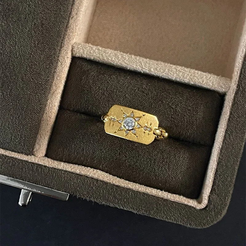 Foxanry Sparkling Zircon Scrub Star Rings For Women Couples French Vintage Elegant Trendy Handmade Wedding Bride Jewelry Gifts