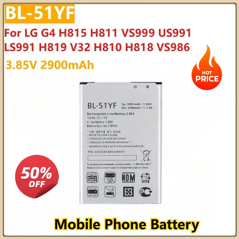 

BL-51YF аккумулятор для телефона 3,85 В 2900 мАч для LG G4 H815 H811 VS999 US991 LS991 H819 V32 H810 H818 VS986 Замена