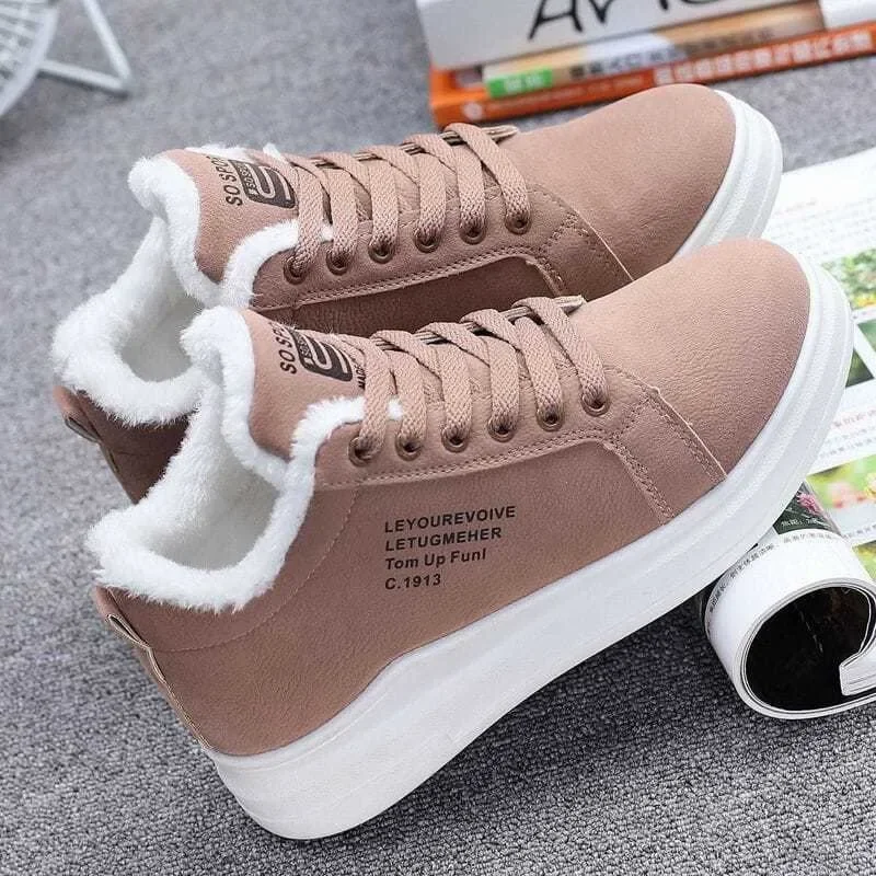 

2024 Winter Women Cotton Shoes Comfortable Plush Warm Ankle Boots Platform Lace Up Snow Boots Outdoor Sports Booties