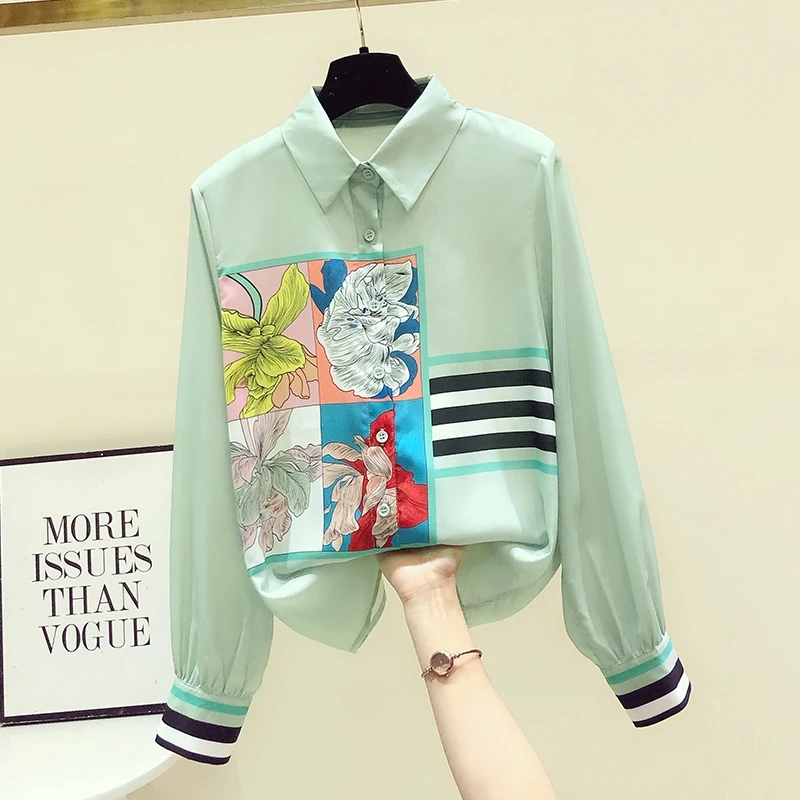 Retro Floral Printed Blouse Women Fashion 2022 New Spring Summer Top Chiffon Chic Design Long Sleeve All Match Shirts