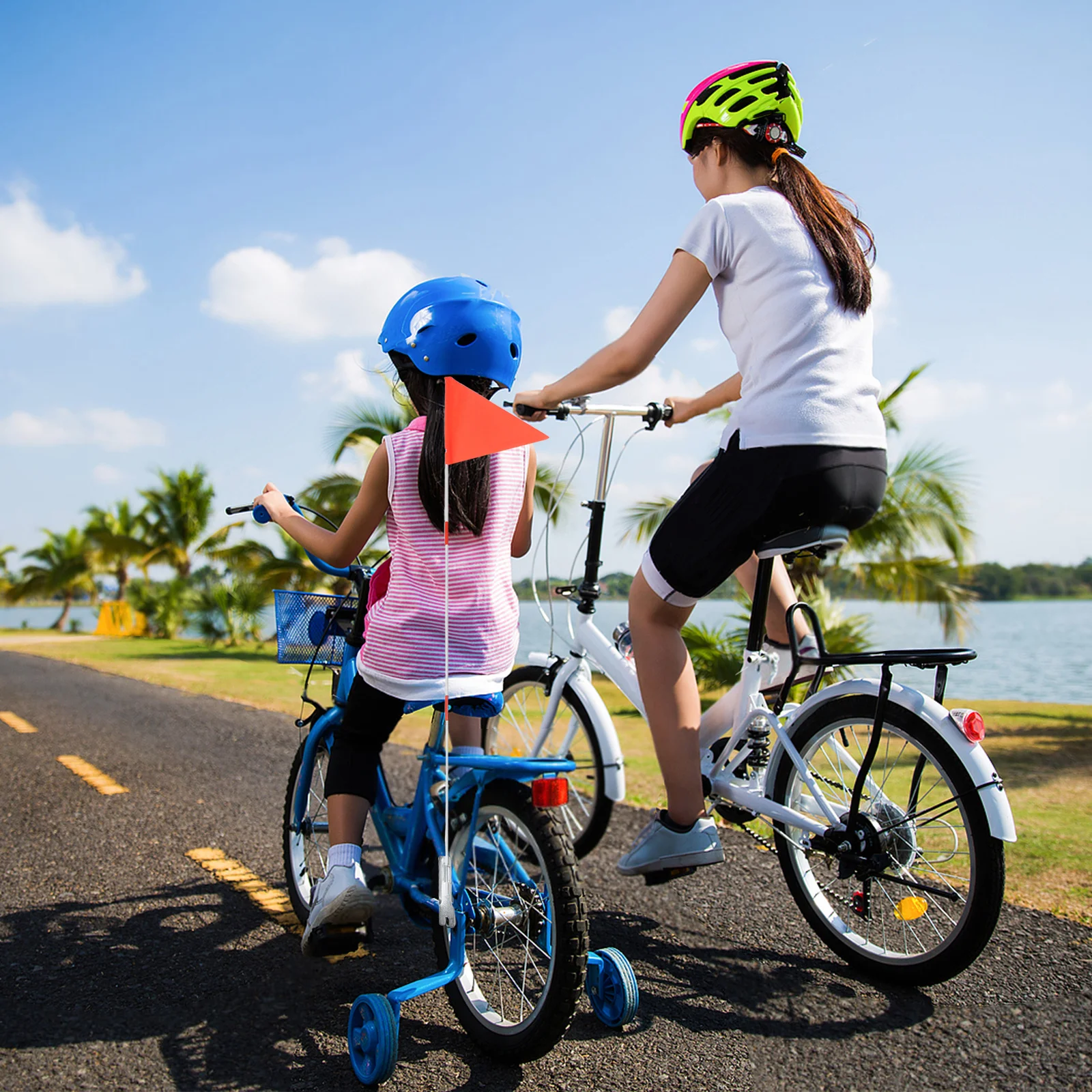 

2Pcs Children Bicycle Flagpole Solid Fiberglass Pole Safety Flags High Visibility Bike Accessories Durable Rear Mount Bike