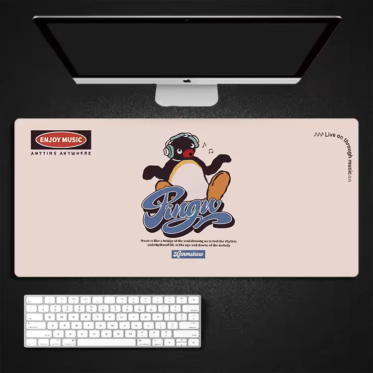 Cute Penguin P-Pingu Cartoon Anime Y2K Rubber Mouse Pad PU Gaming Office Computer Pad Anti Slip and Dirt Resistant Desk Pad