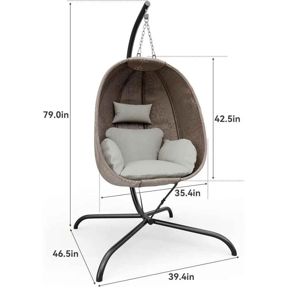 Outdoor Hanging Textilene Egg Chair with Stand, UV Resistant Cushion, All-Weather 485lbs Capacity, Patio Wicker Swing Egg Chair