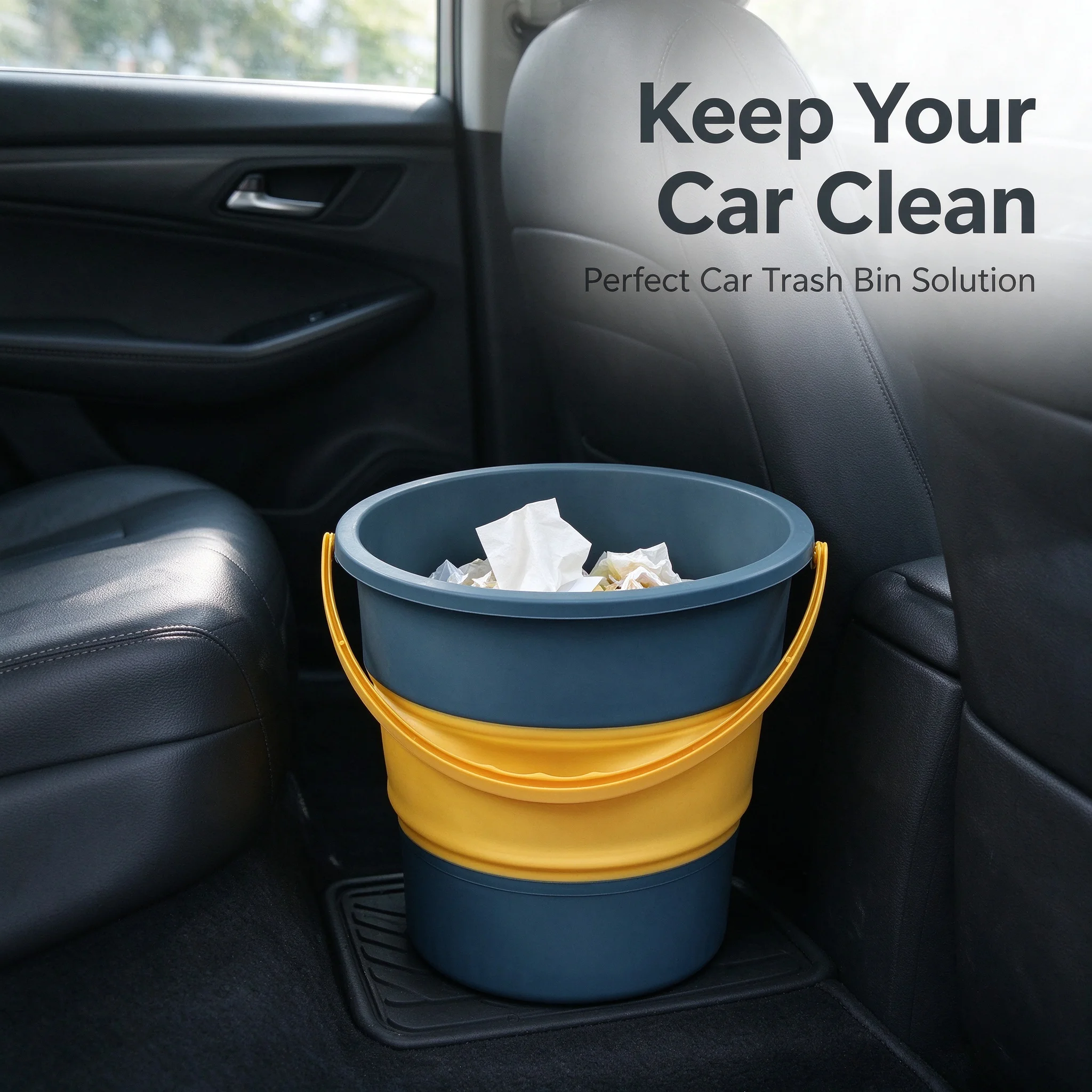 Car Trash Can Collapsible Leak-Proof Silicone Bucket Multifunctional Portable Car Wash Camping Storage Space Saving Accessories