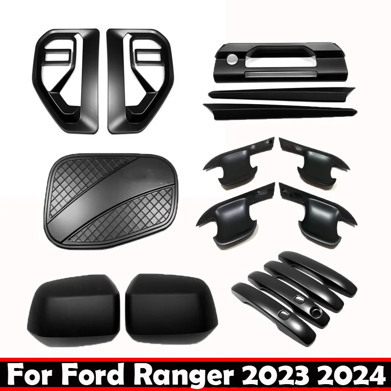 

Для Ford Ranger 2023 2024 ABS хромированные черные внешние аксессуары крышка багажника дверной ручки чаши крыла вентиляционного отверстия капота заднего вида