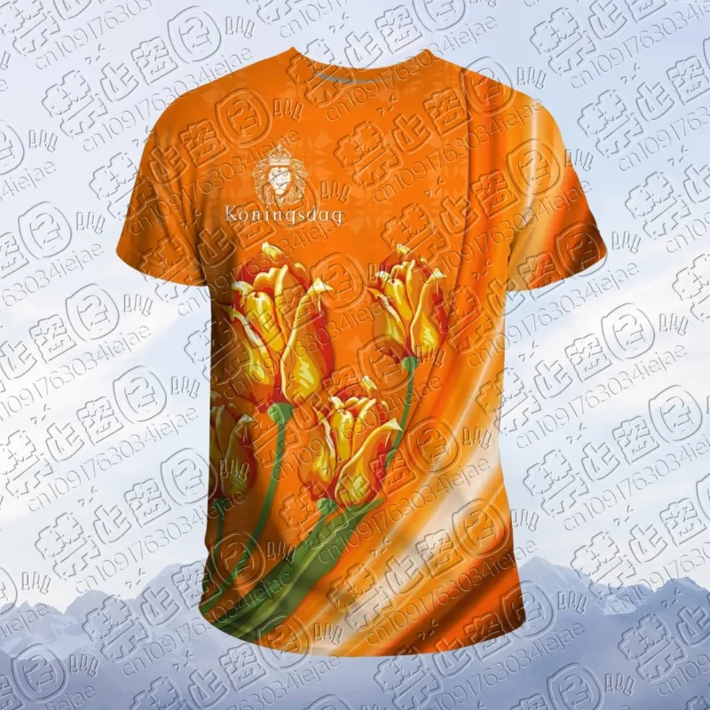 الهولندية الشعار الوطني العلم 3D المطبوعة للجنسين أزياء يا طوق أعلى المتضخم فضفاض الهيب هوب الشارع كل يوم عارضة قصيرة الأكمام