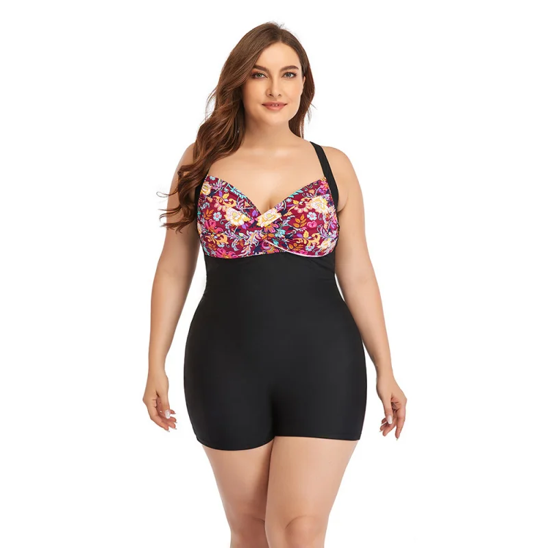 Plus Size Women's Swimwear One-Piece Boxer Swimsuit Anti-Exposure European and American Style Summer Swimwear