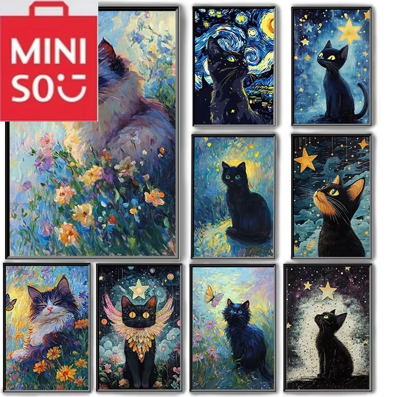 MINISO Art dr Maga Monet Chat Noir Van Gogh 5D Bricolage Diamond Peinture Kit Diamond Broderie Point de Croix Durant à La Maison Ar