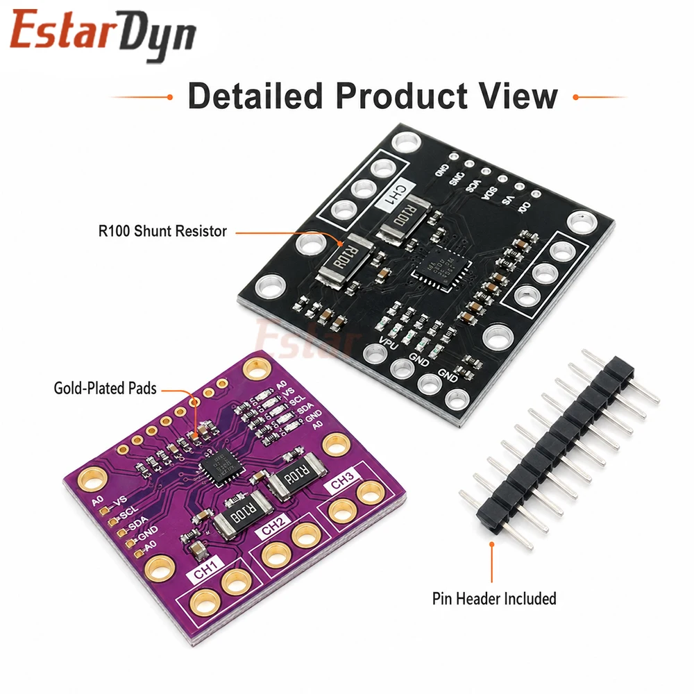 Estardyn INA3221 Triple-Channel Shunt Voltage Current Monitor I2C/SMBUS Module for Solar Battery Power Meter