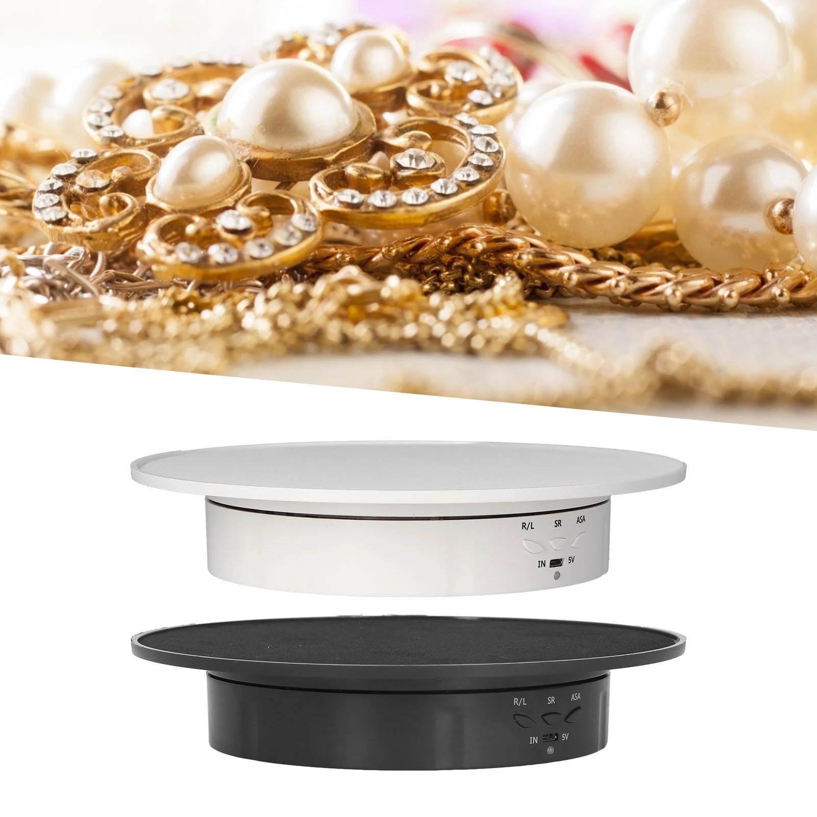 Soporte de exhibición giratorio motorizado de 200mm, mesa giratoria eléctrica de joyería alimentada por USB ajustable de 3 velocidades