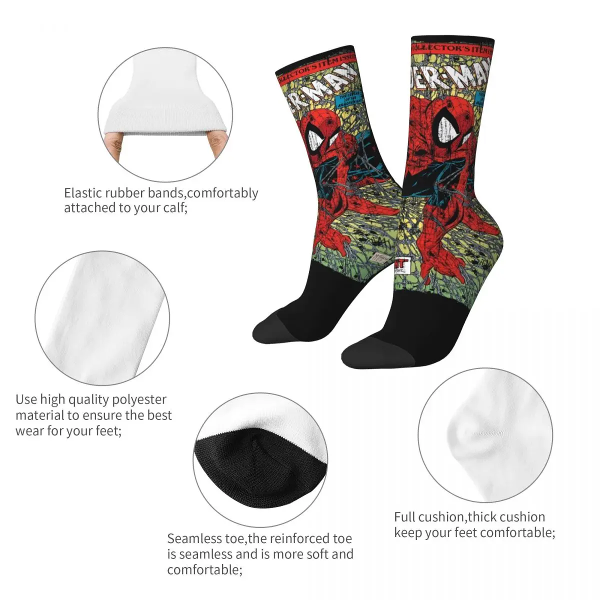 Men Women Kawaii Socks Comics Retro Spider-Man Hero Accessories Warm Spiderman Dress Socks Suit For All Season