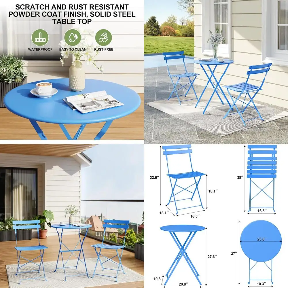 

3-Piece Outdoor Bistro Set with Premium Quality, Suitable for Patio, Garden, and Balcony, Blue