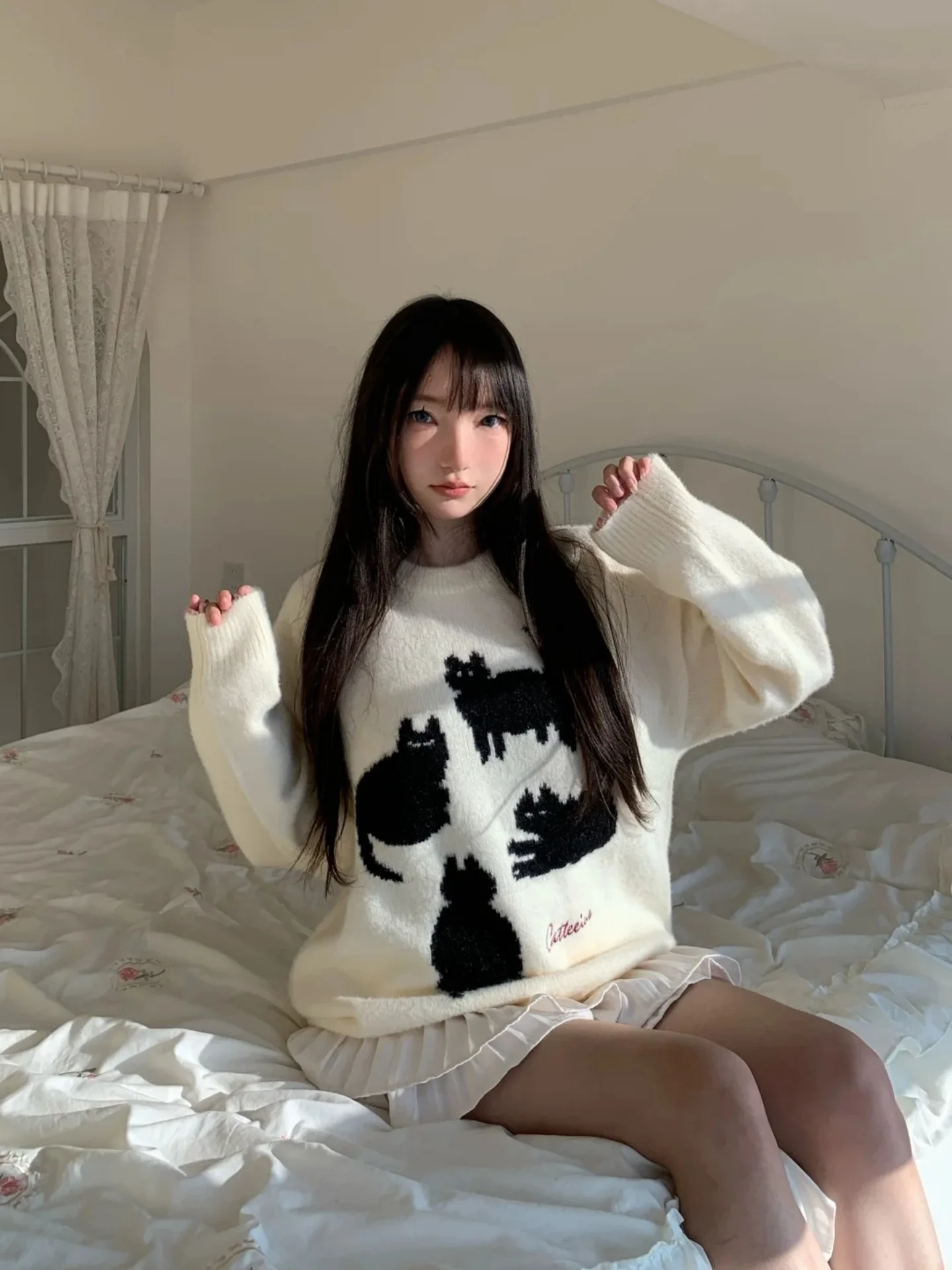 

Cartoon Knitted Sweater Men's Casual round Ne Couple's American Sle Loose Leisure Top Trendy Autumn Winter Lazy Sle