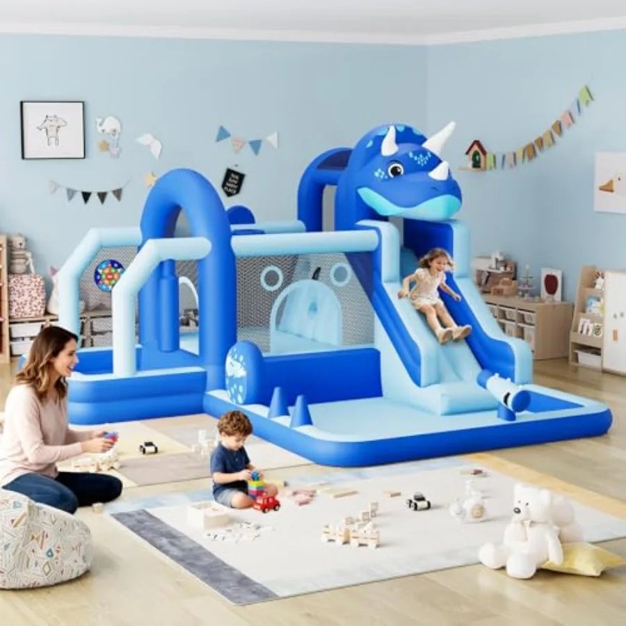 

Надувной батут-замок с вентилятором, большой, с горкой, скалодромом, препятствиями, для использования в помещении и на улице