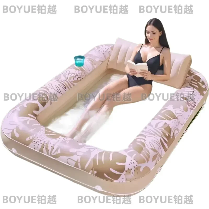 Large Inflatable Tanning Pool Lounger Adult Water Bed Bathtub for Sunbathing Relaxation Outdoor Backyard Swimming Float