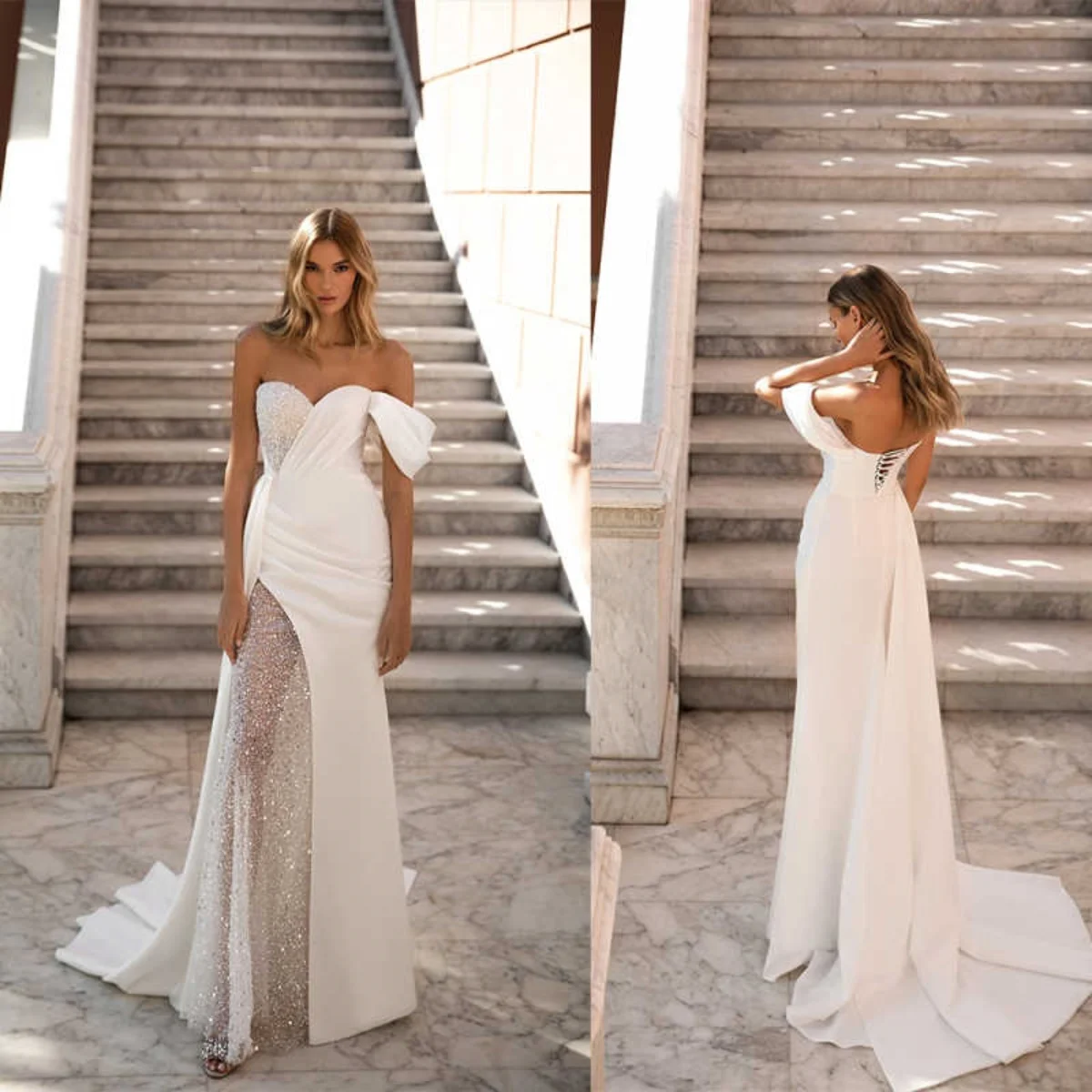 

Charming Wedding Dress One Shoulder Sleeveless Sequin Crystal Sweep Train Bride Gowns Lace Up Vestido De Novia Customized
