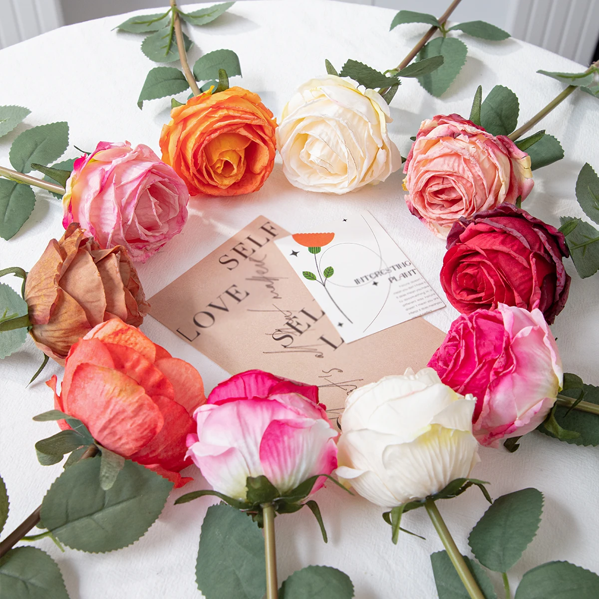 XIYA FLOWER 6 Stück Rosen mit gebrannten Kanten, künstliche Blumen, PE-Material, weiß, rosa, Rosen, rot, künstliche Rosen, Blumen, Hochzeit, Heimdekoration
