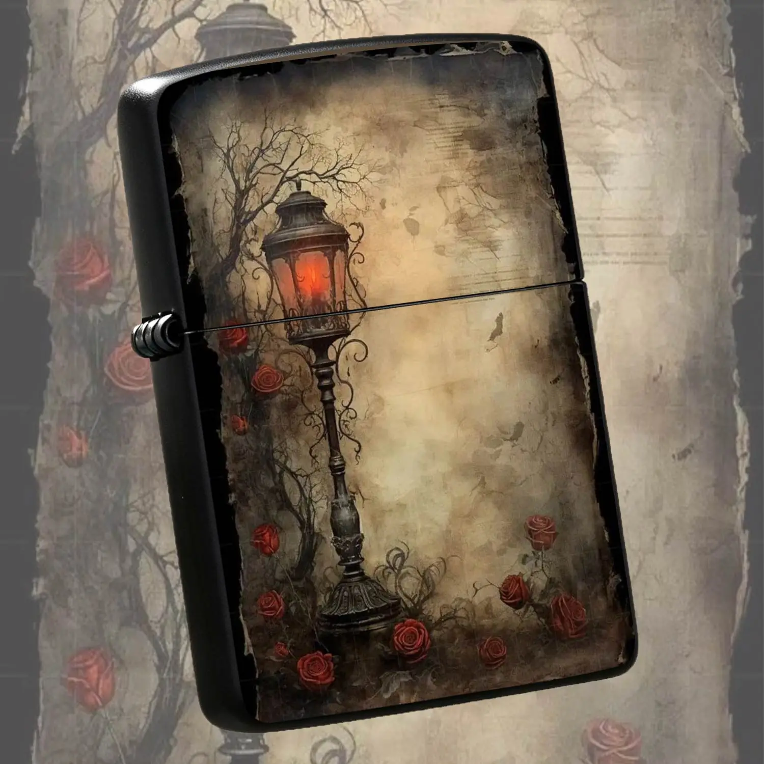 Vintage Gothic Street Lamp Red Rose Decorative Lighter, Retro Aged Artistic Atmosphere Portable Ignition Tool, Suitable For Outdoor Home Daily Multi Scenarios, Exquisite Unique Creative Practical Personalized Present For Different Occasions